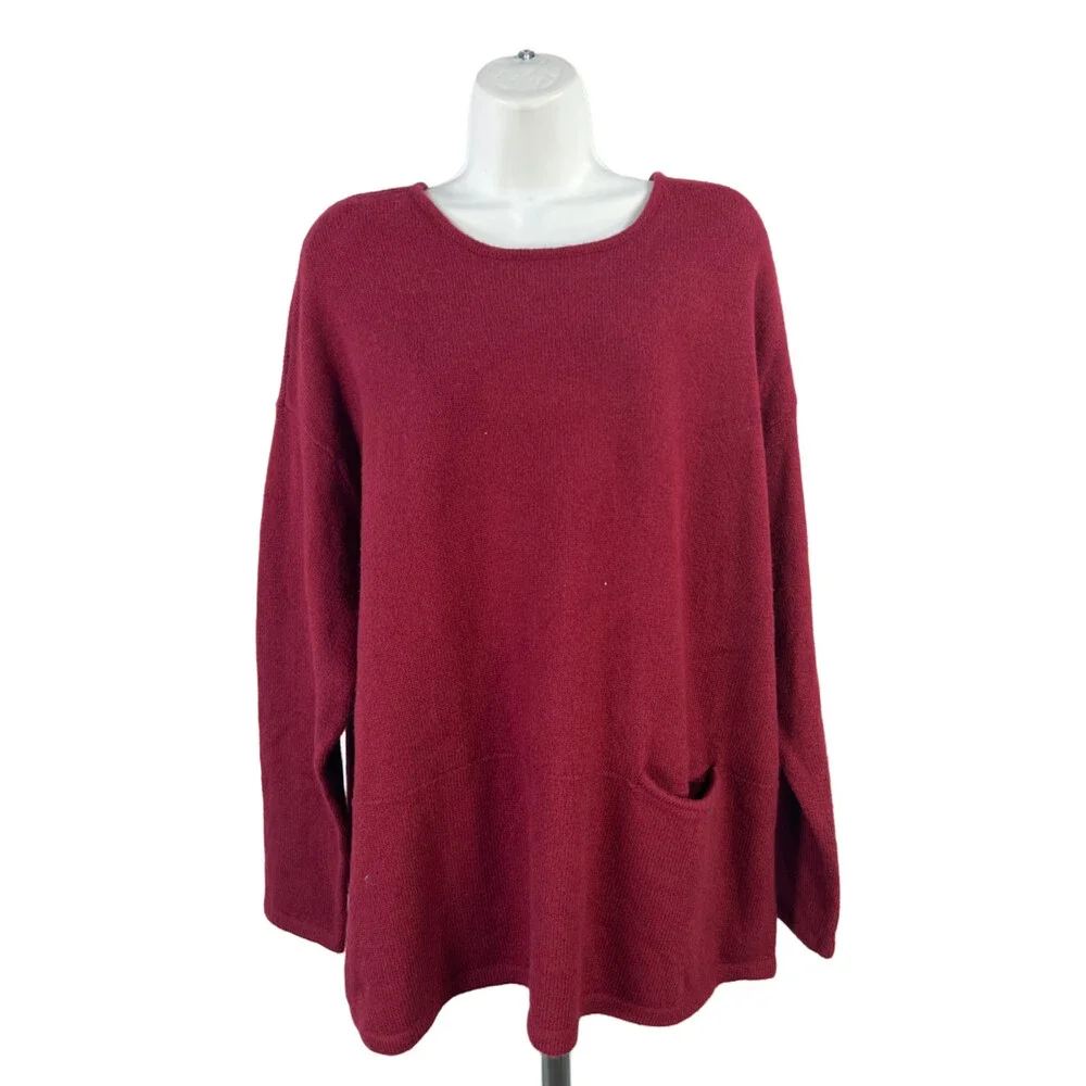 Pure J Jill Women's Burgundy Knit Long Sleeve One-Pocket Sweater - L